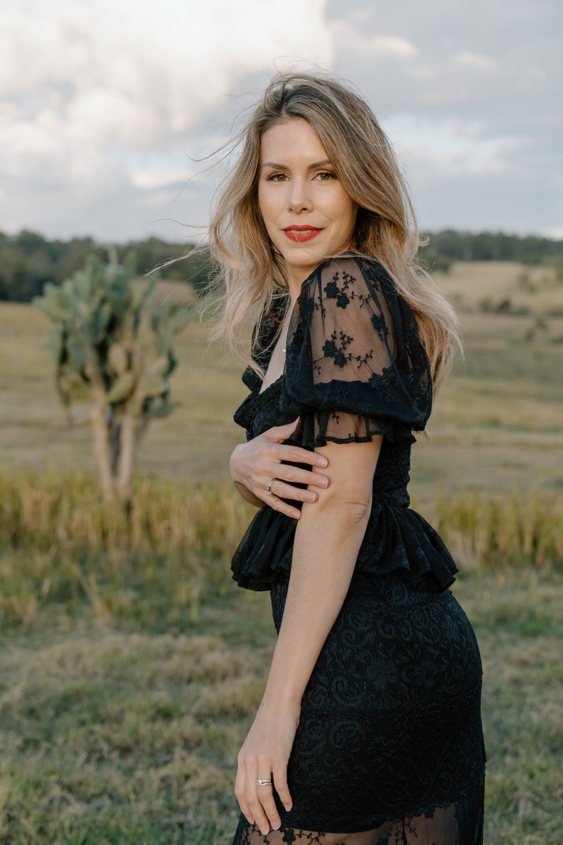 Long black skirt, Black lace skirt image 4