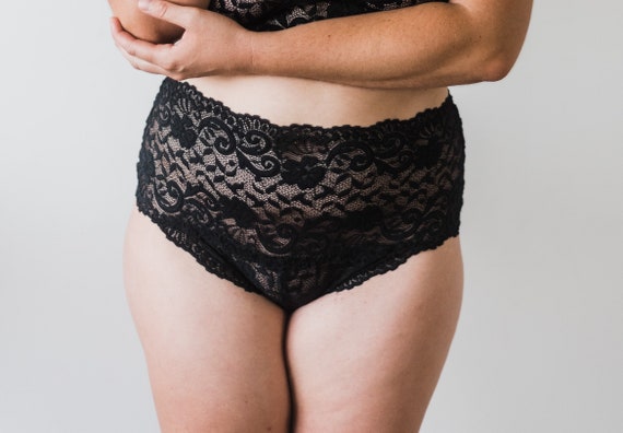 Sexy Black Lace Knickers, High Waisted Panties, Plus Size Lace