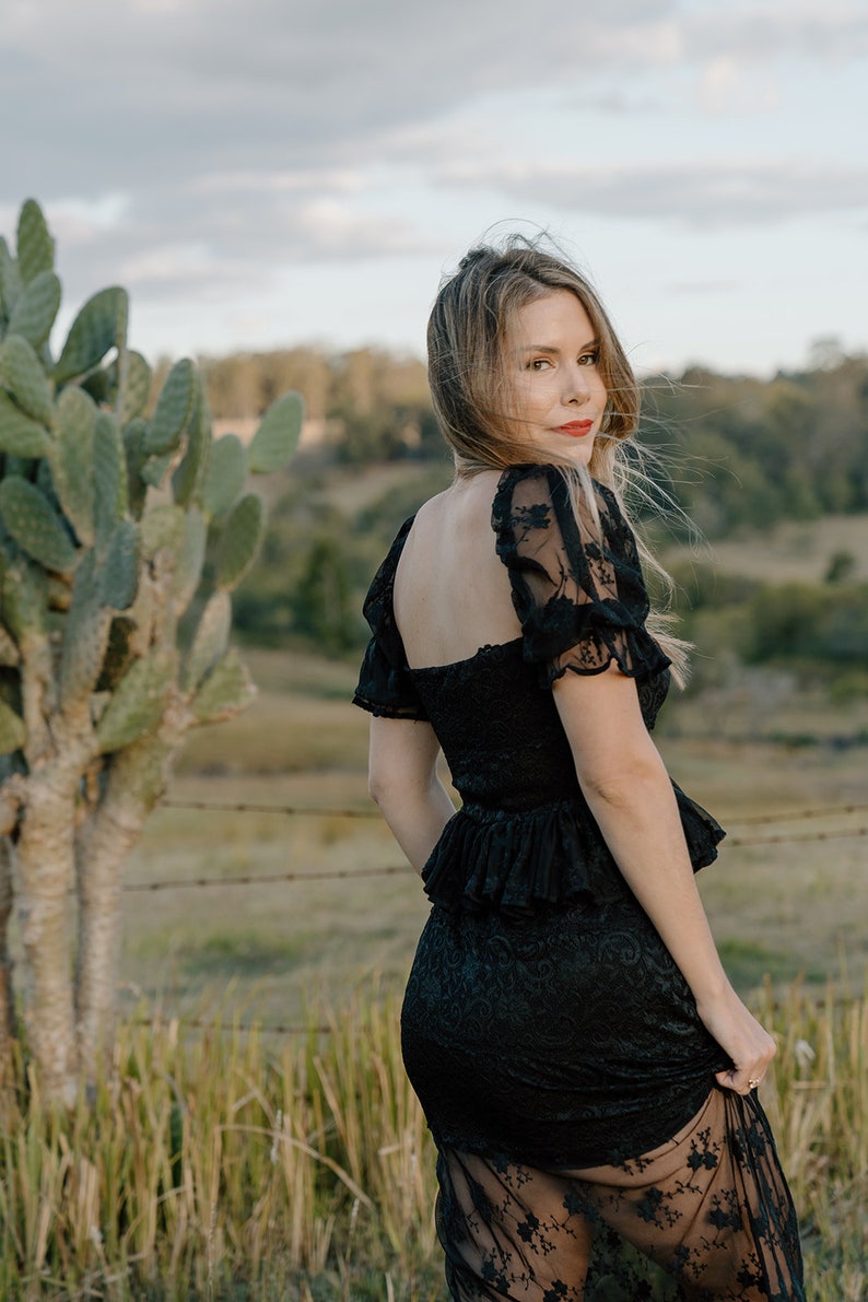 Long black skirt, Black lace skirt image 5