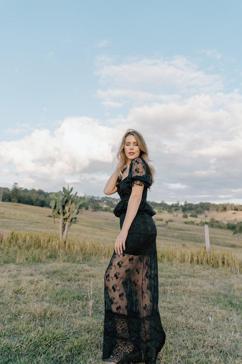 Long black skirt, Black lace skirt image 1