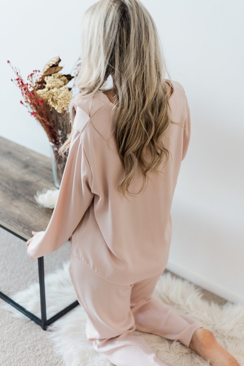 Personalised bamboo blend pyjamas, Custom monogrammed blush pink PJ set image 3