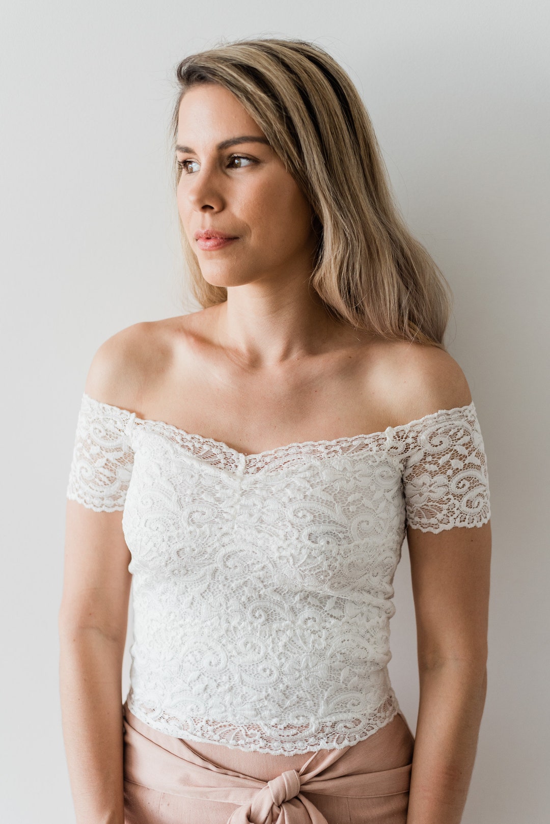Off the Shoulder Bridal Crop Top Ivory Lace Crop Top Etsy