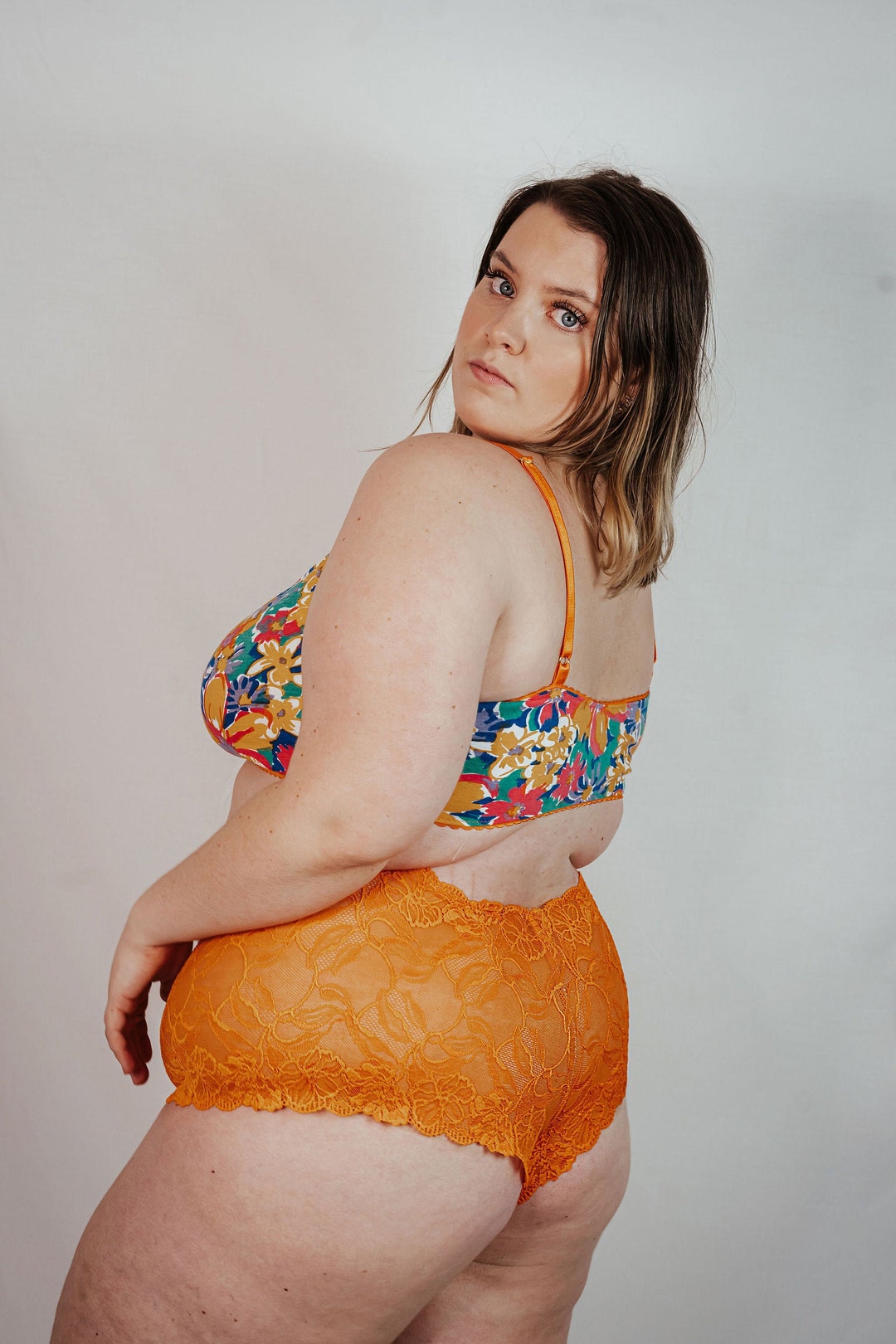 Orange Lace Plus Size French Knickers, Sexy Gift Idea for Her, Orange Lace Underwear  Panties 