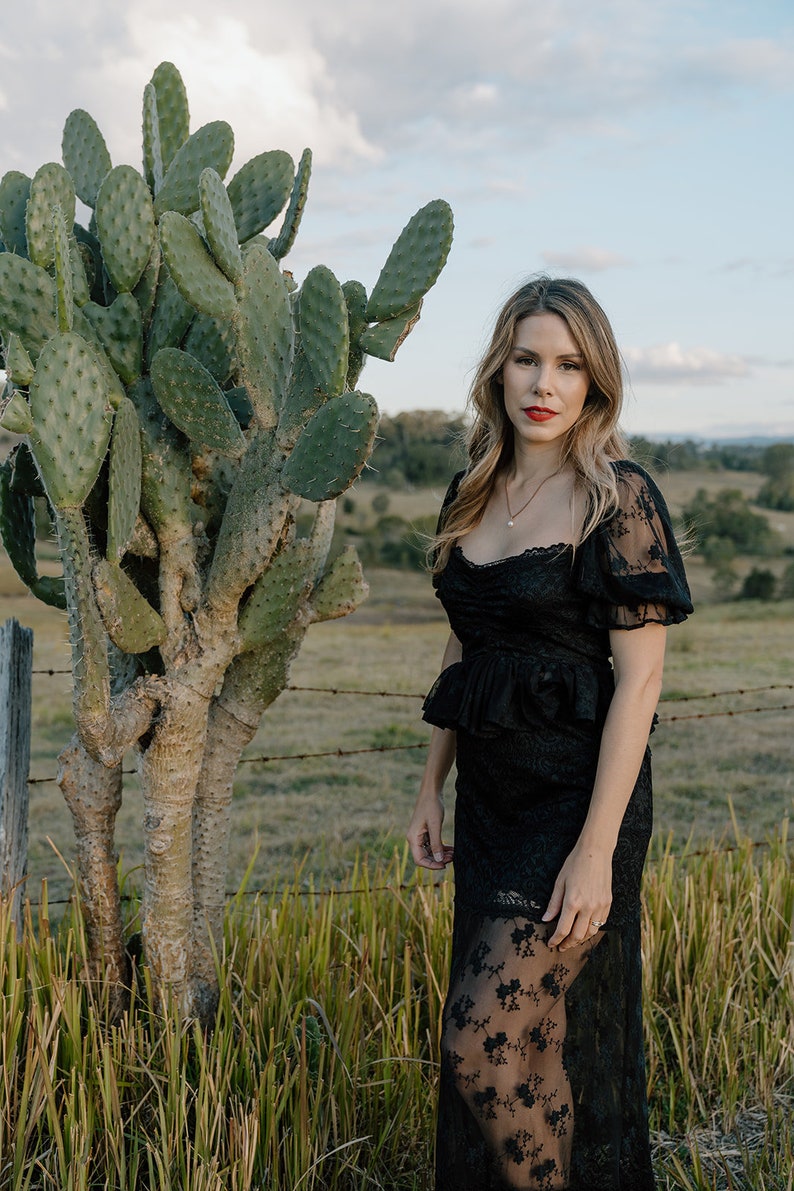 Long black skirt, Black lace skirt image 7