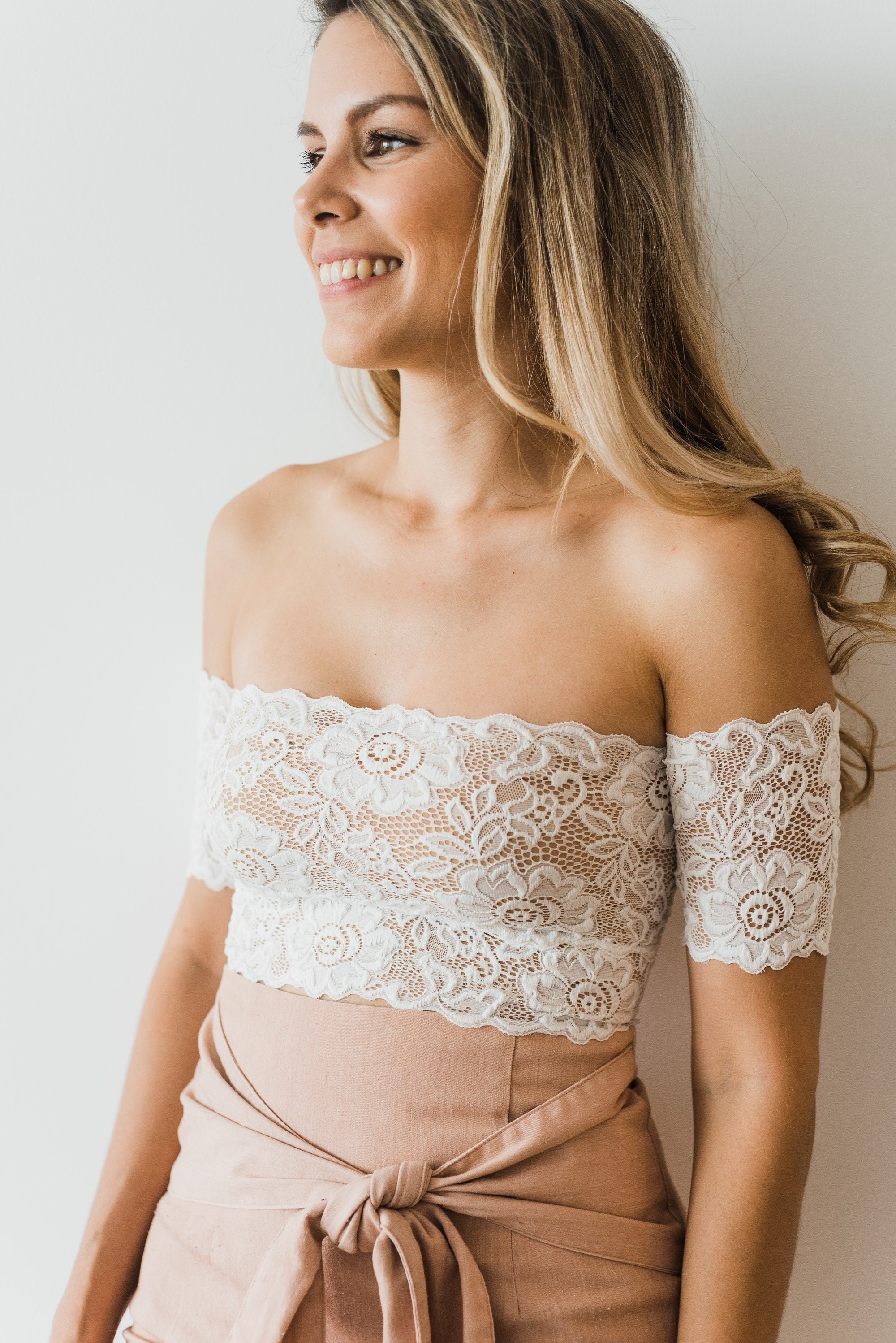Bridal Lace Crop Top. off the Shoulder Lace Top for Wedding. White