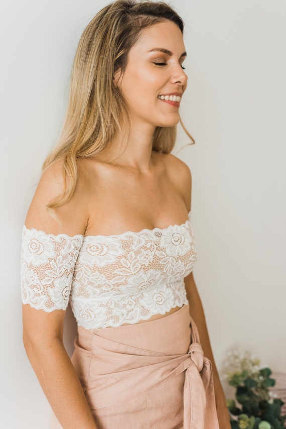 White lace crop top off cheap shoulder