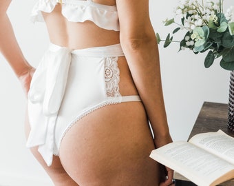 Sexy bridal panties, High waisted knickers for wedding night, Sexy lingerie briefs for honeymoon