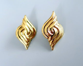 Vintage Gold Tone Monet Earrings - Large Swirl / Knot Stud Earrings