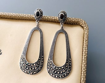 Large Vintage Silver & Marcasite Drop Earrings