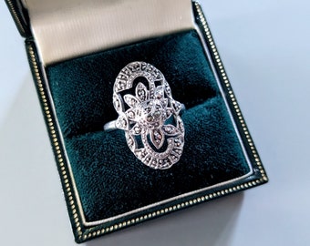 Art Deco Marcasite Flower Ring (Size N or 6 1/2)