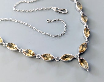 Vintage Bezel Set Silver & Citrine Necklace