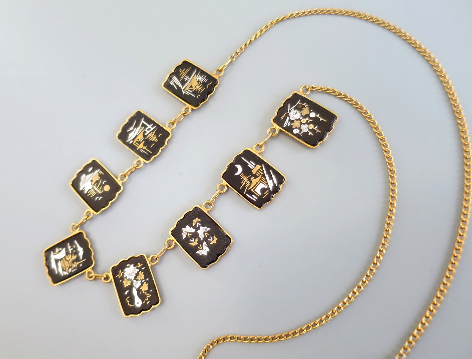 Vintage Signed AMITA Japan Necklace Japanese Damascene Etsy