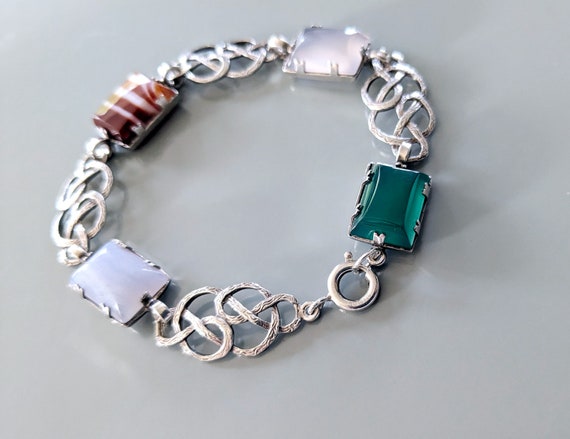 Antique Scottish Agate Bracelet - Silver Celtic K… - image 4