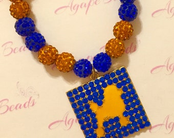 Sigma Gamma Rho Square Blue Crystal Poodle Charm Bracelet - Crystal Balls