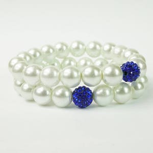 Zeta Phi Beta Pearl Bracelet Set with Blue Crystal Balls