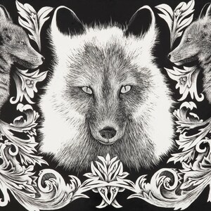Beautiful, affordable scratchboard art print- Fox