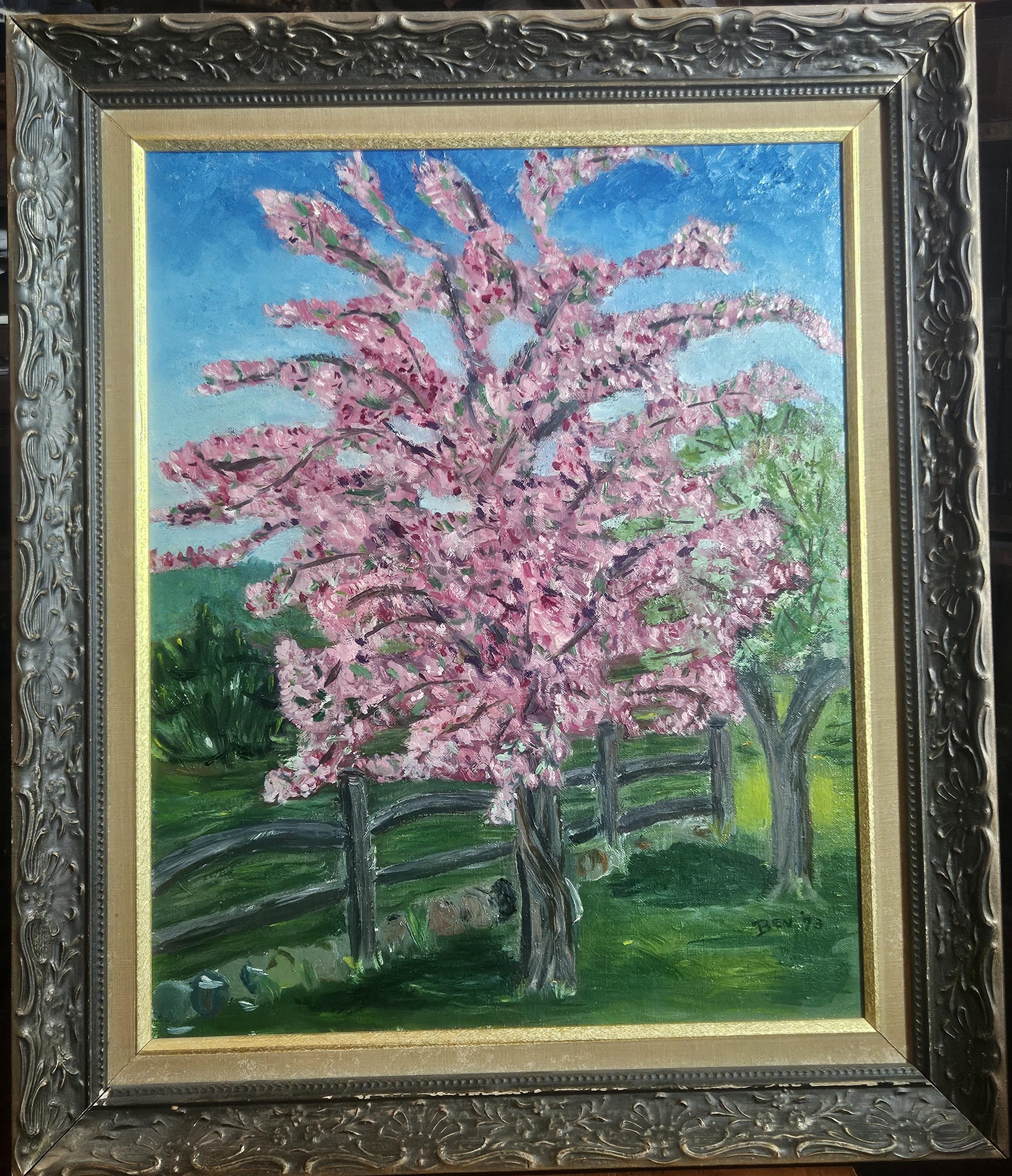 桜の木、オリジナル絵画、署名入り、額入り、25x21インチ - Etsy 日本