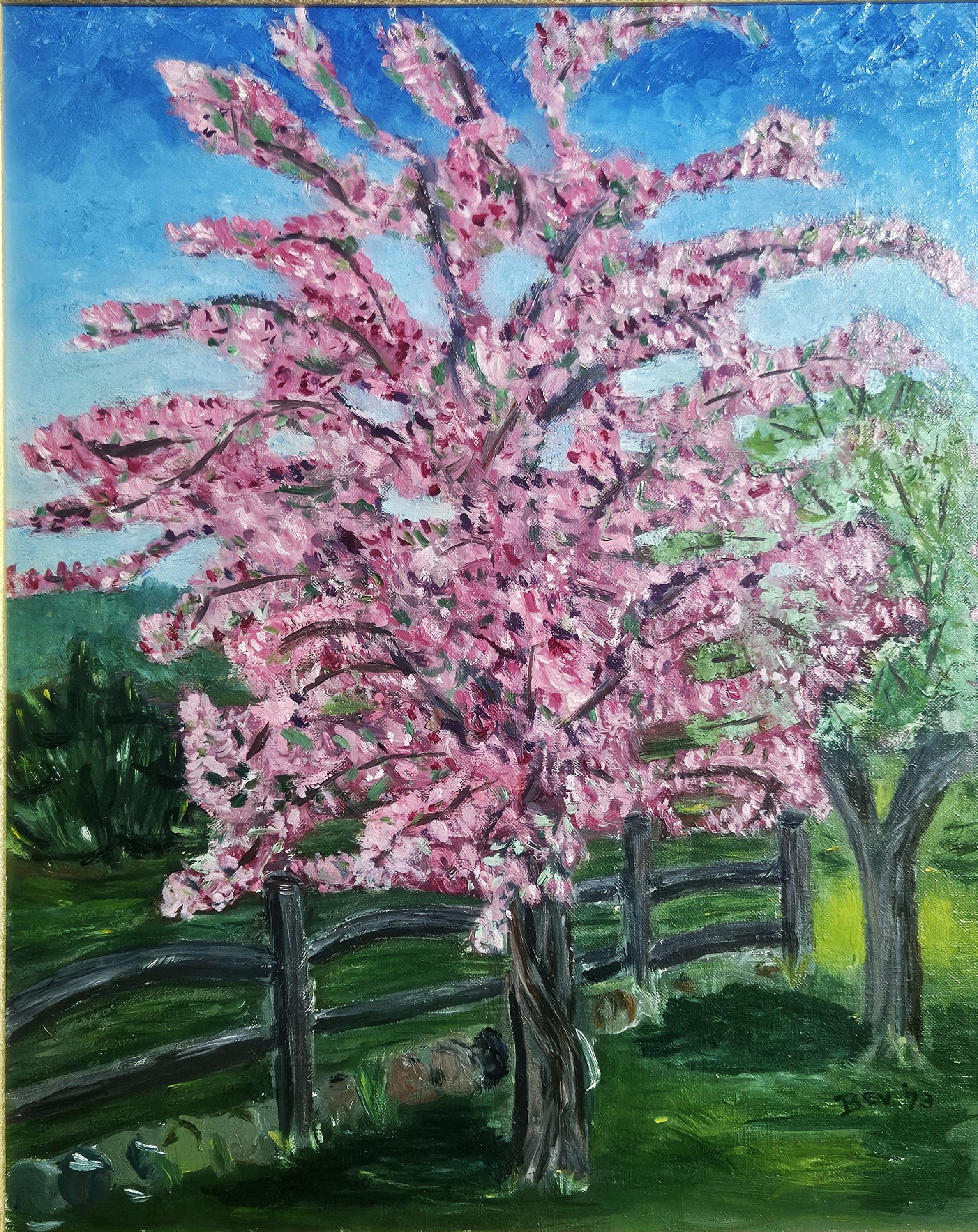桜の木、オリジナル絵画、署名入り、額入り、25x21インチ - Etsy 日本