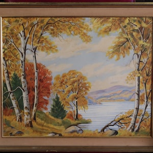 Fall by the Lake, original oil on board, signed, framed, 24x20&quot;