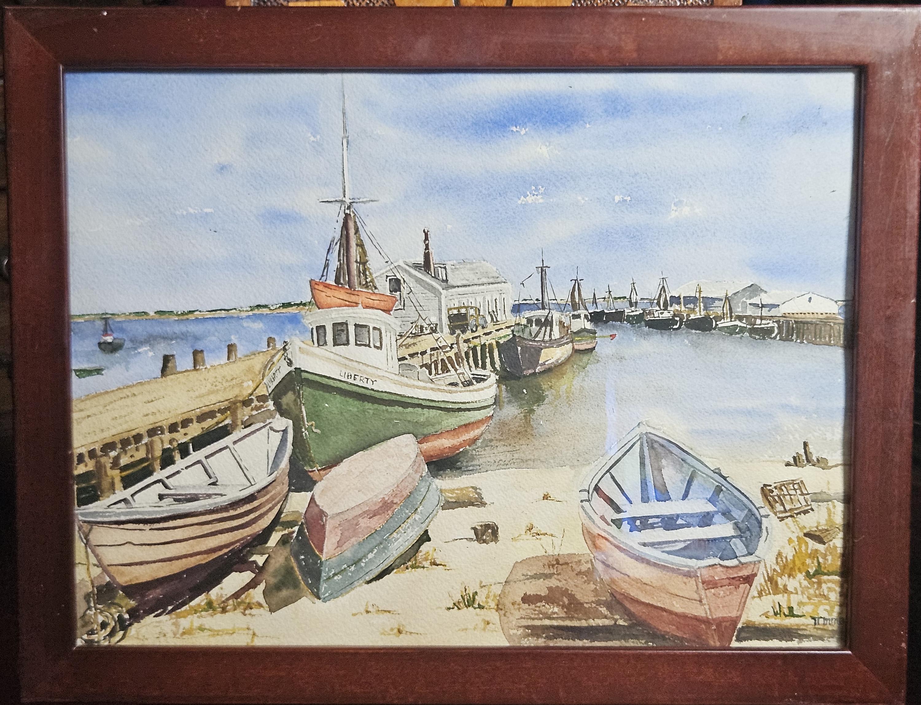 港の自由、オリジナル水彩画、署名入り、額入り、18x14インチ - Etsy 日本