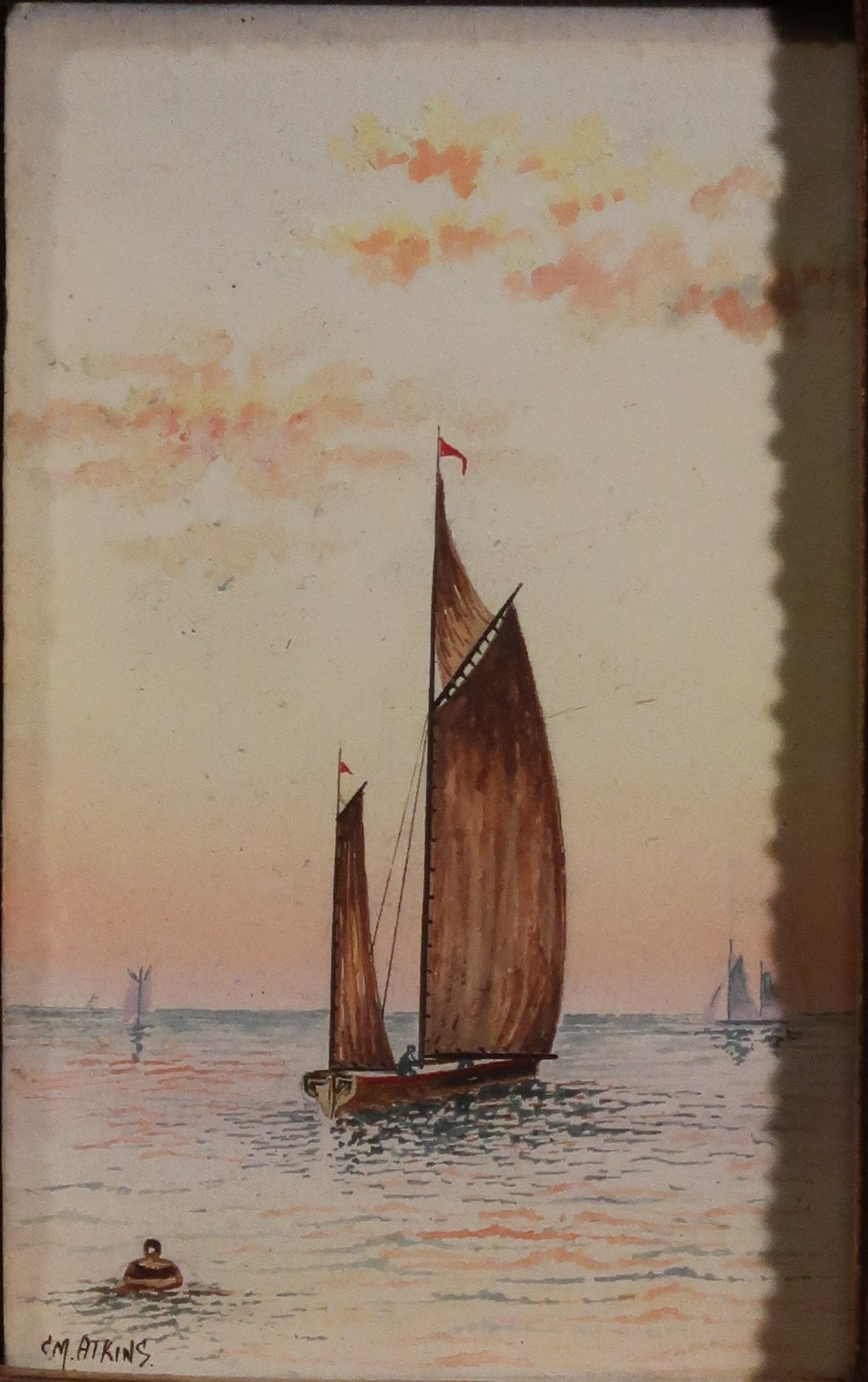 Under Sail」、オリジナルのイギリスの水彩画、額入り、署名入り、11x8