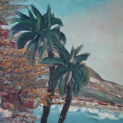 Tropical Bay, deals restored oil on canvas from mid 1900's, 24X18