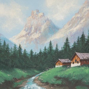 Mountain Cabin, original signed painting, framed, 15X13&quot;