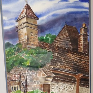 Old Church, original watercolor by famed NJ artist Frank Pietrucha, framed, 30X24