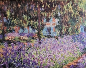 Impressionist Garden, original watercolor in Monet style, framed, 21x17&quot;