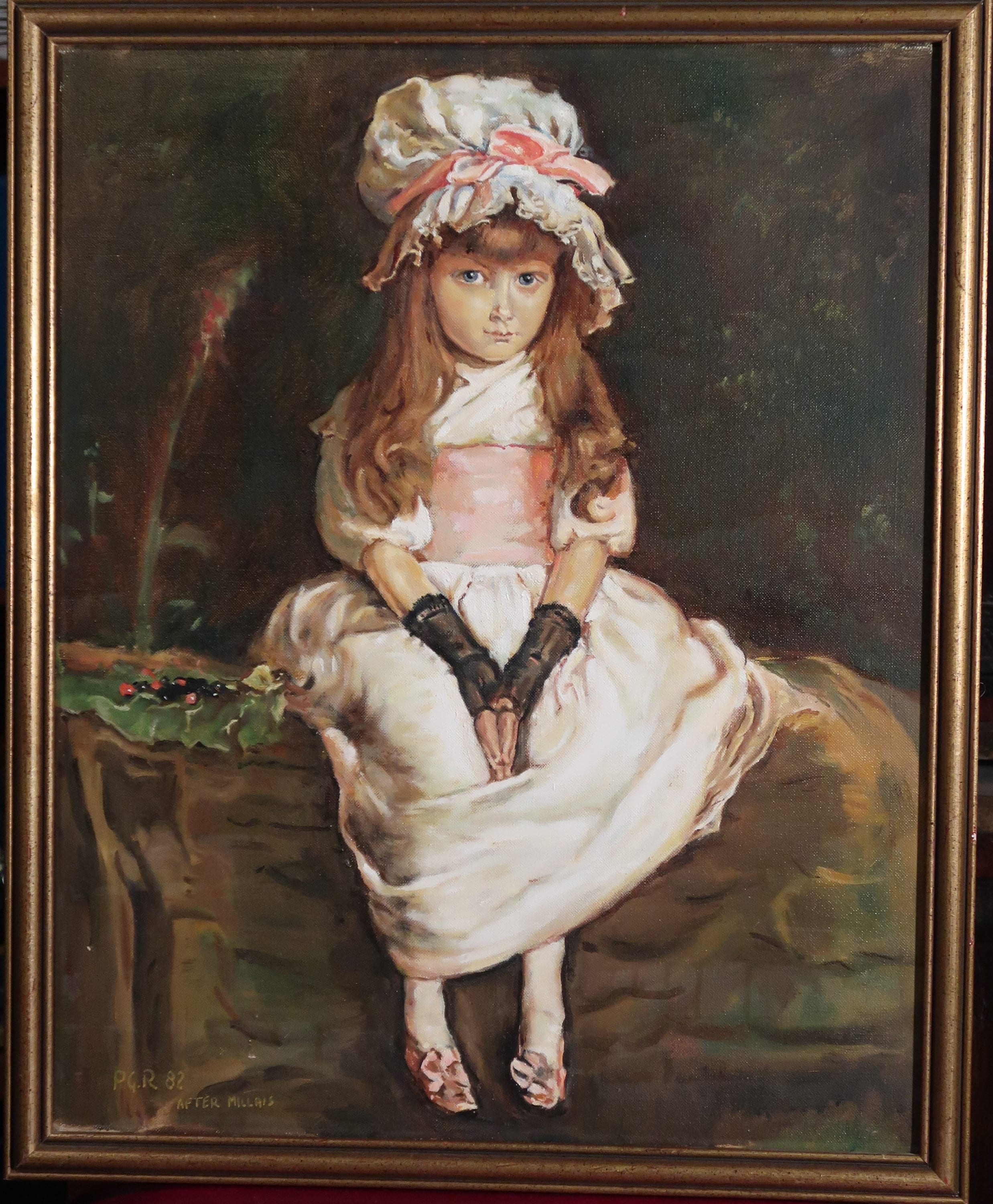 チェリー・ライプ、1879年のミレーの絵画のオリジナル油彩複製。署名