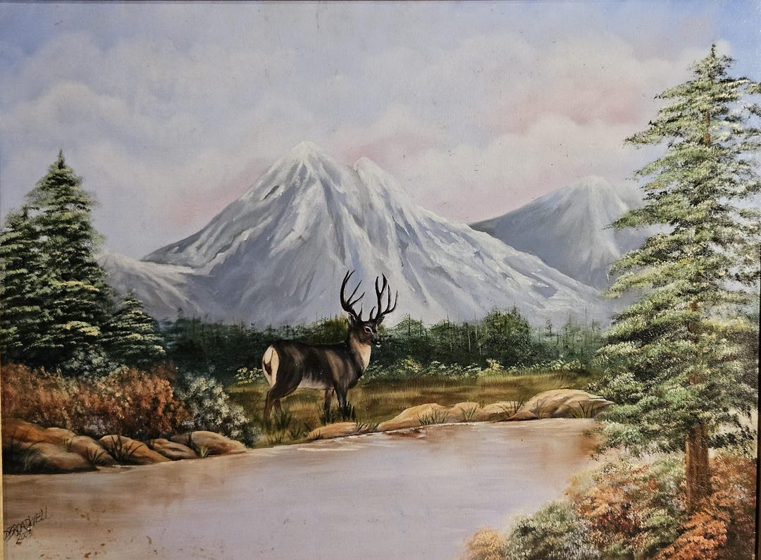 Ten Point Buck, Original Oil on Canvas, Signed, Framed, 29x23