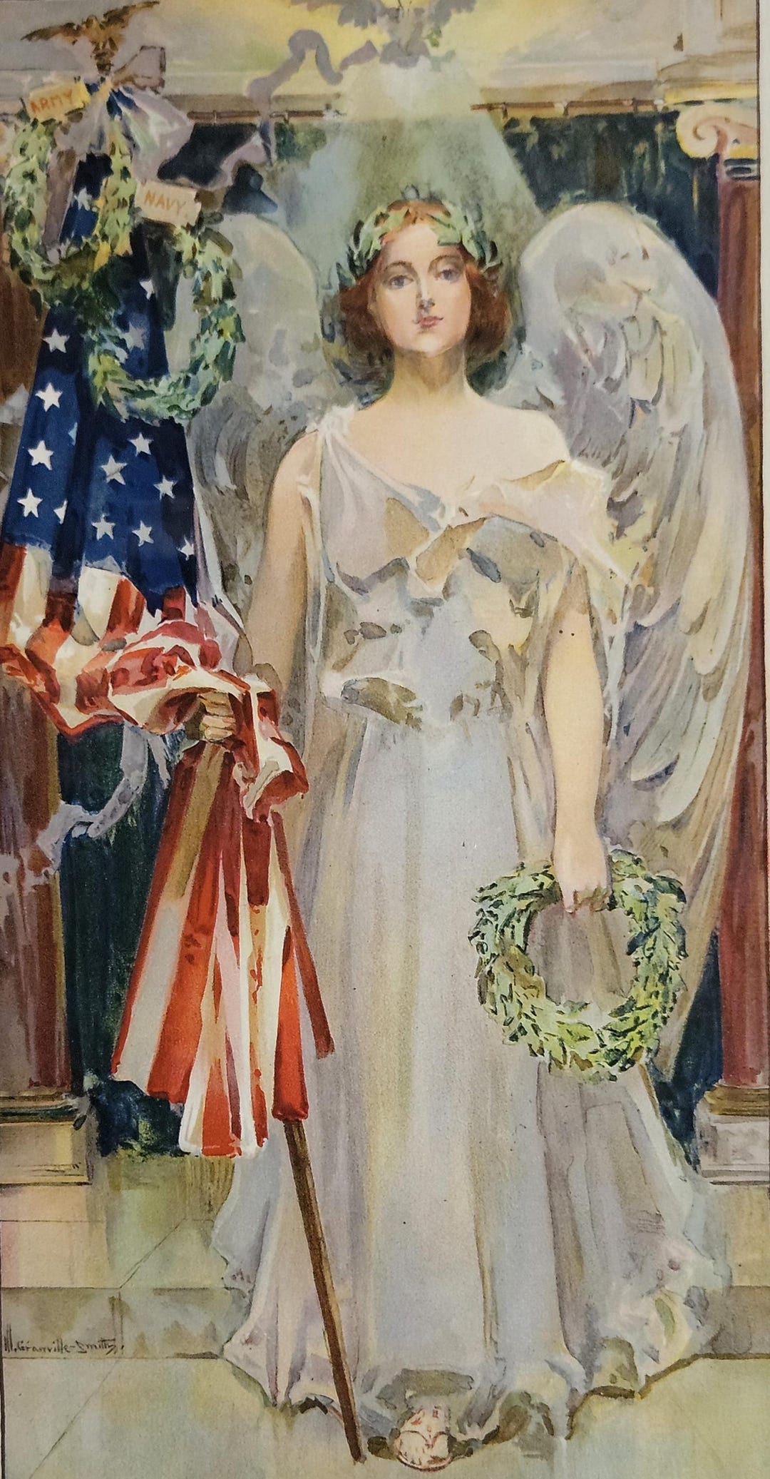 Angel of Peace, Original 1898 Banner Print, Framed, 24x14