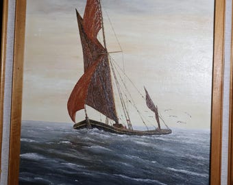 Segelboot, Ölgemälde von E. Newman, signiert, gerahmt, 23x45 cm