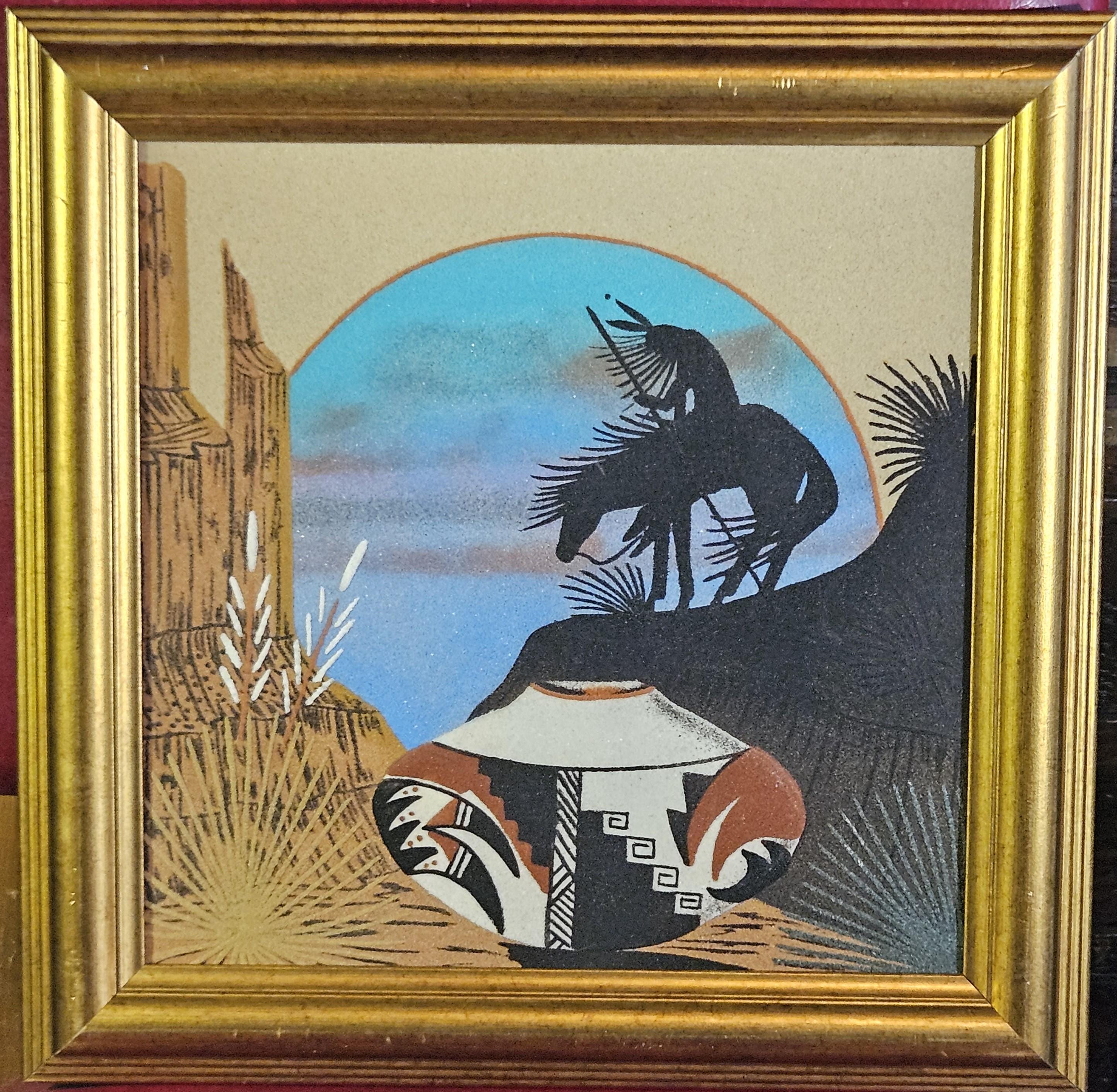 End of the Trail, Original Navajo Sand Painting, Signed, Framed