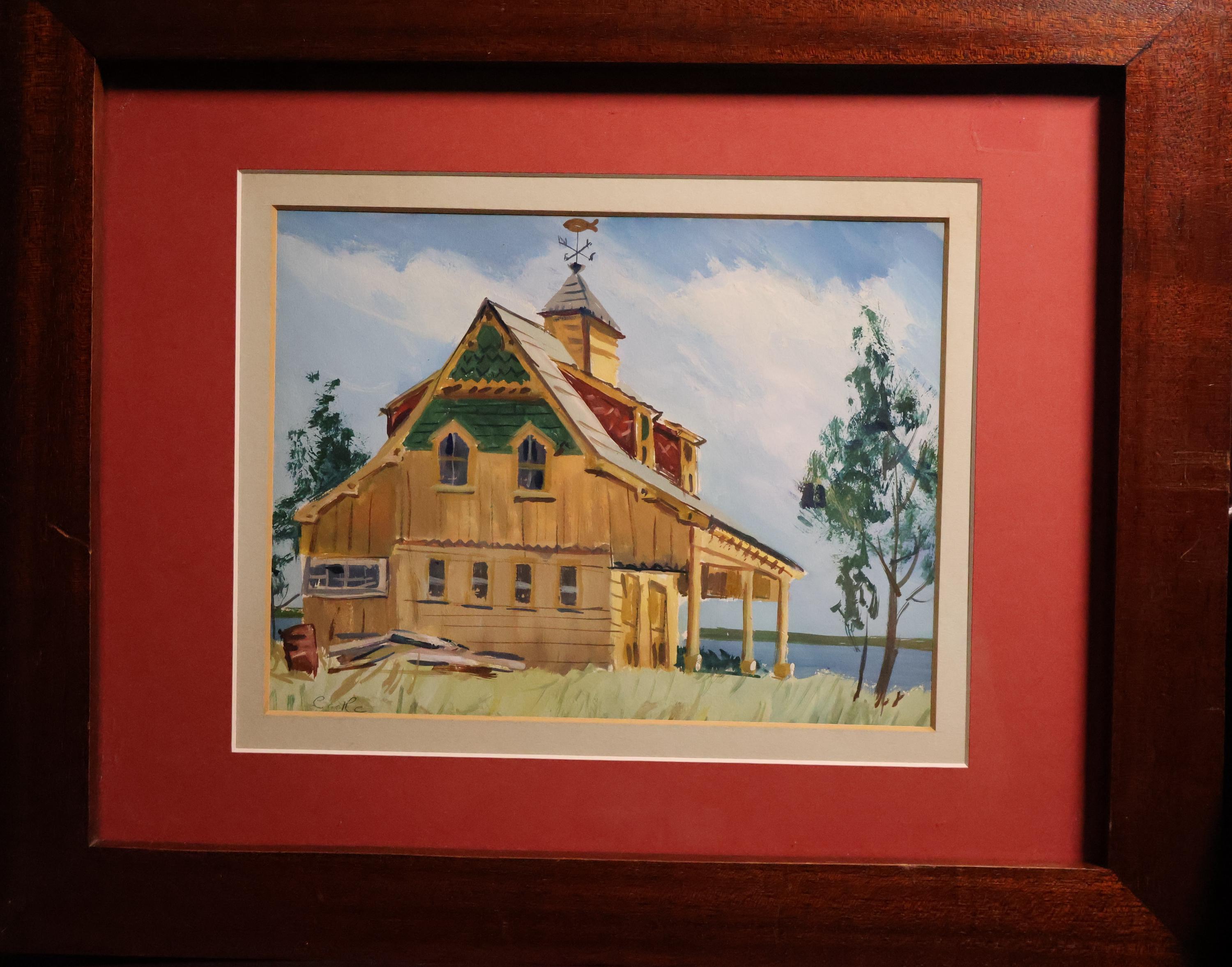 Beach House, Original Painting, Signed, Framed, 16x13