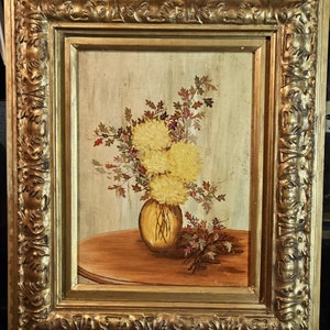 Vase with Fall Color, original oil on board, 1961, signed, framed, 25x20