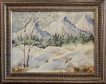 Winter Scene, original oil painting, signed, framed, 15x12"