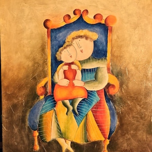 Mother and Child, original oil on canvas, signed, unframed, 24x20&quot;