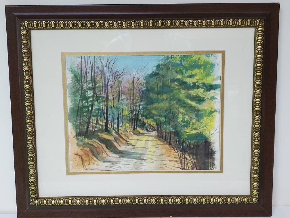 森の道、オリジナル水彩画、額入り、22X17インチ - Etsy 日本