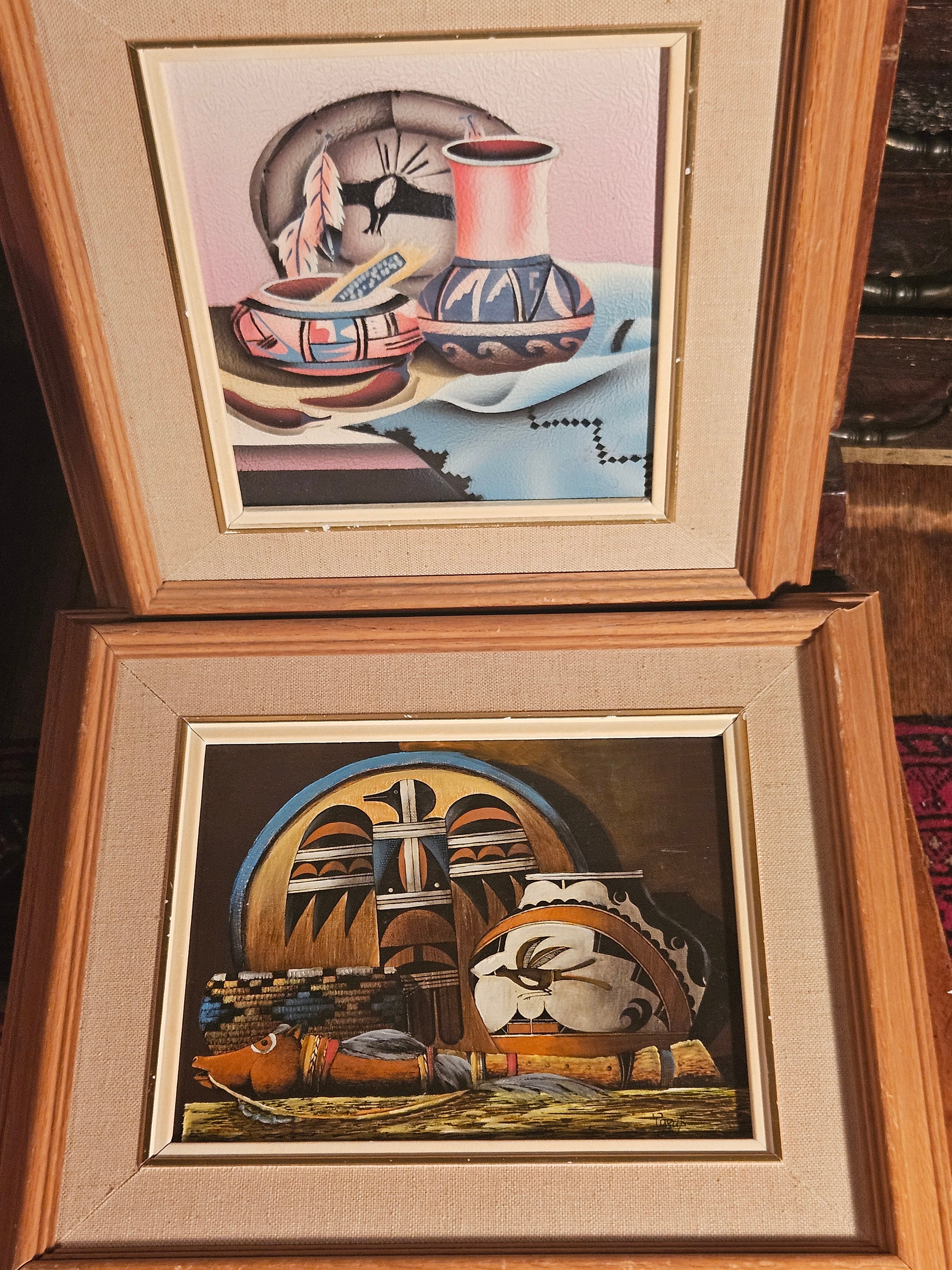 ネイティブアメリカンのアーティストによる美しい南西部の絵画2点