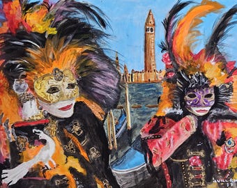 Venice Carnival, Original Painting by Will Rockwell, Signed