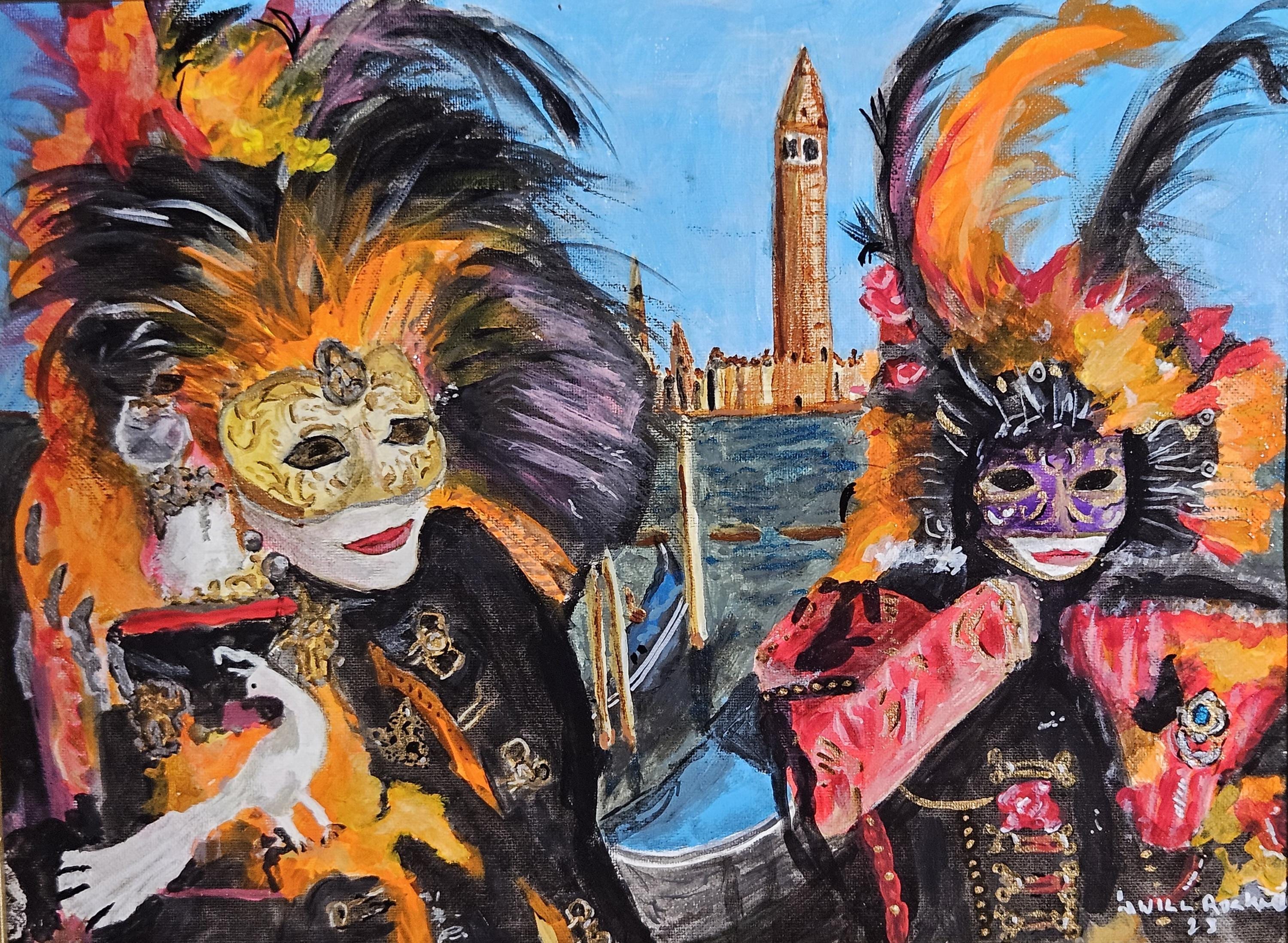 Venice Carnival, Original Painting by Will Rockwell, Signed