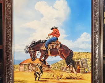 Navajo Bronc Rider, Original Oil Painting by Kee Lee, Signed