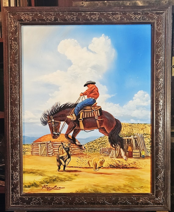 Navajo Bronc Rider, Original Oil Painting by Kee Lee, Signed
