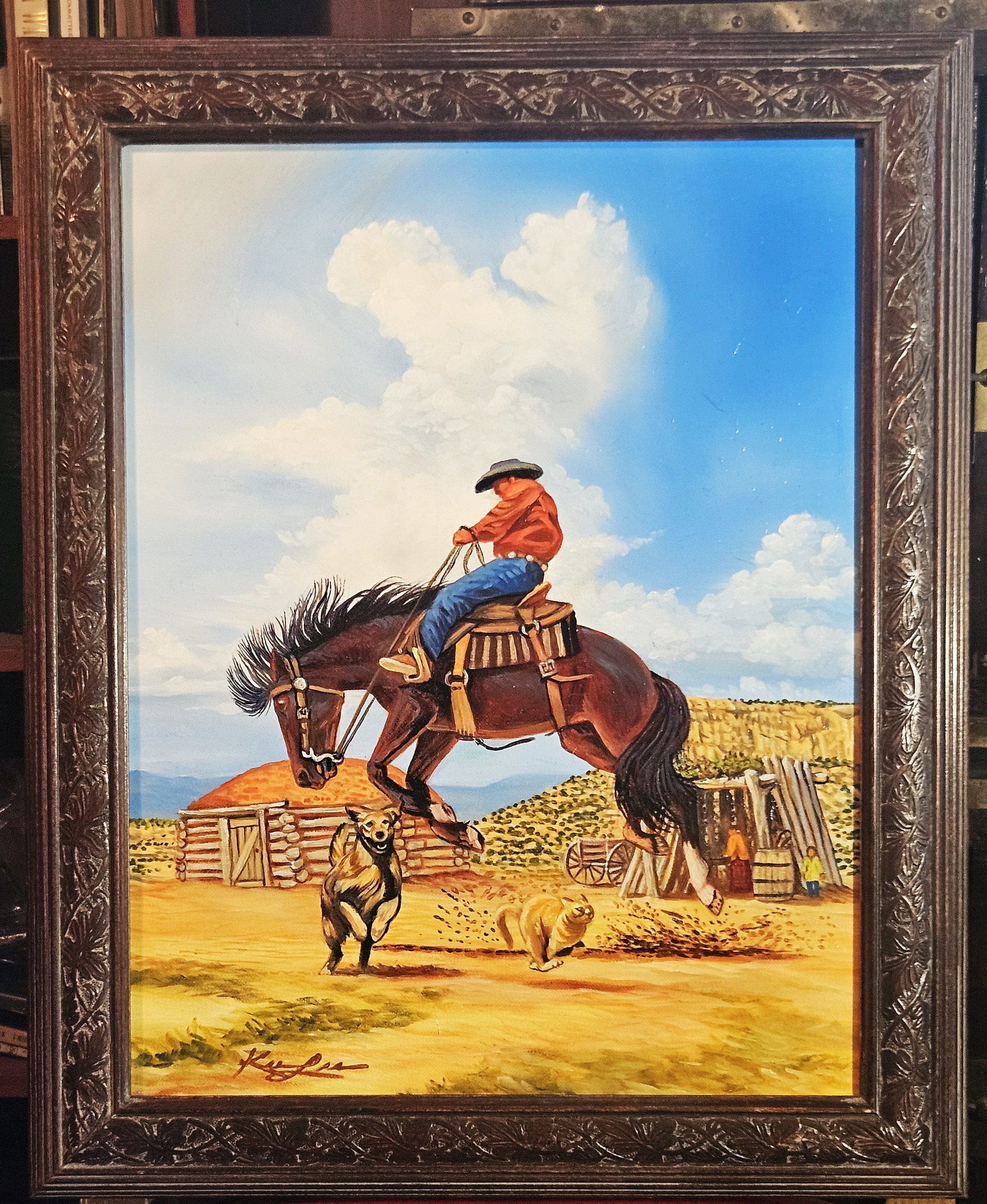Navajo Bronc Rider, Original Oil Painting by Kee Lee, Signed