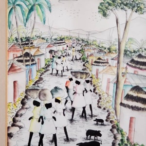 Haitian Street Scene, original framed painting by Rony Laurent, signed, framed, 20X15"