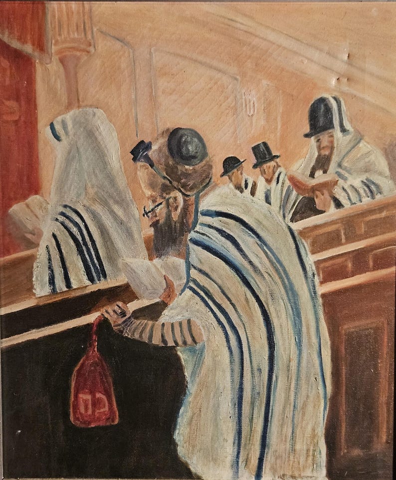 Rabbis at Prayer,original Oil O Canvas, Framed, 22x18