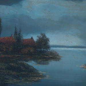 House on the Lake, original oil on board, signed, framed, 19x15&quot;
