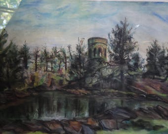 Chimes Tower (Pennsylvania), originele pastelkleur, 33 x 27 inch