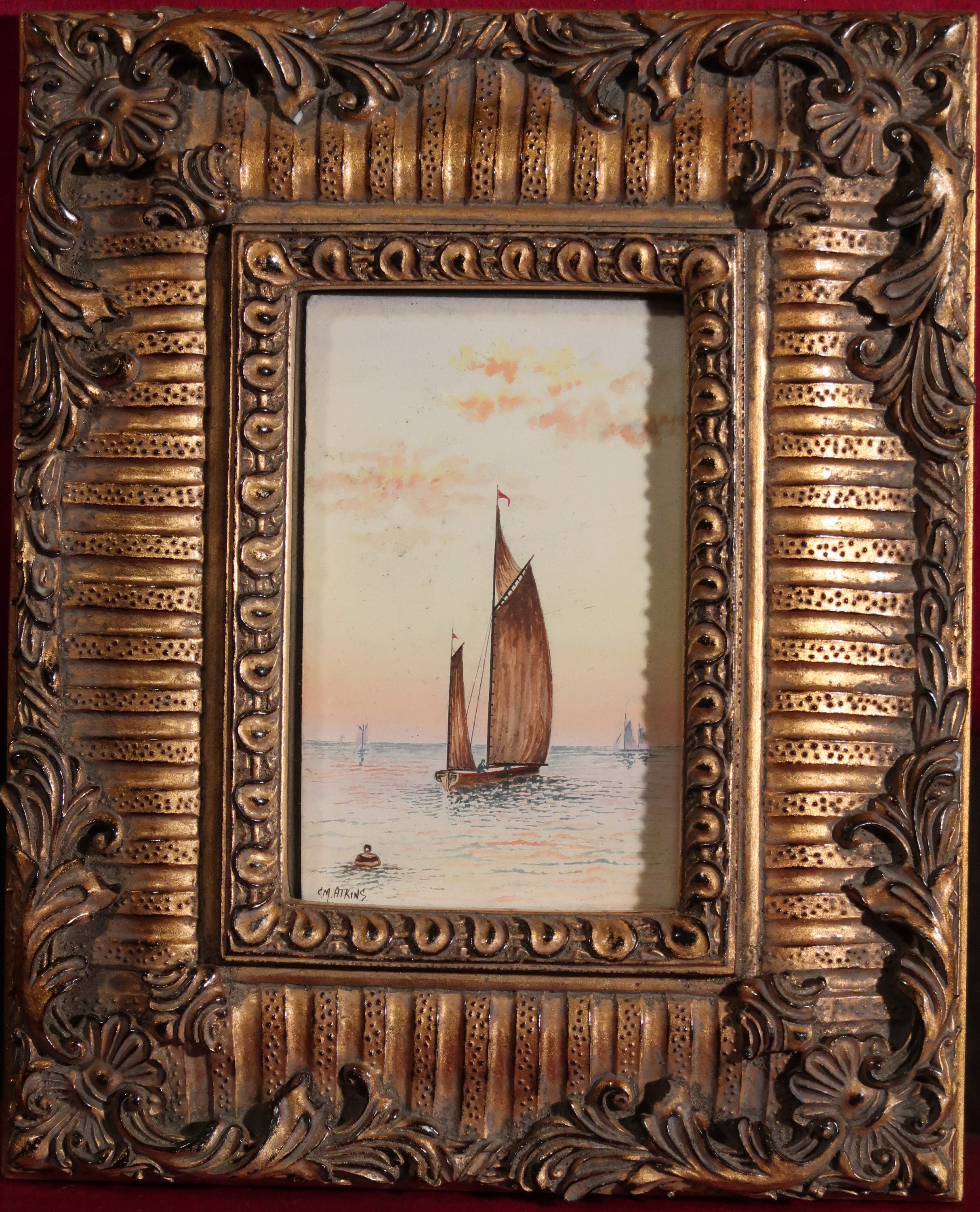 Under Sail」、オリジナルのイギリスの水彩画、額入り、署名入り、11x8